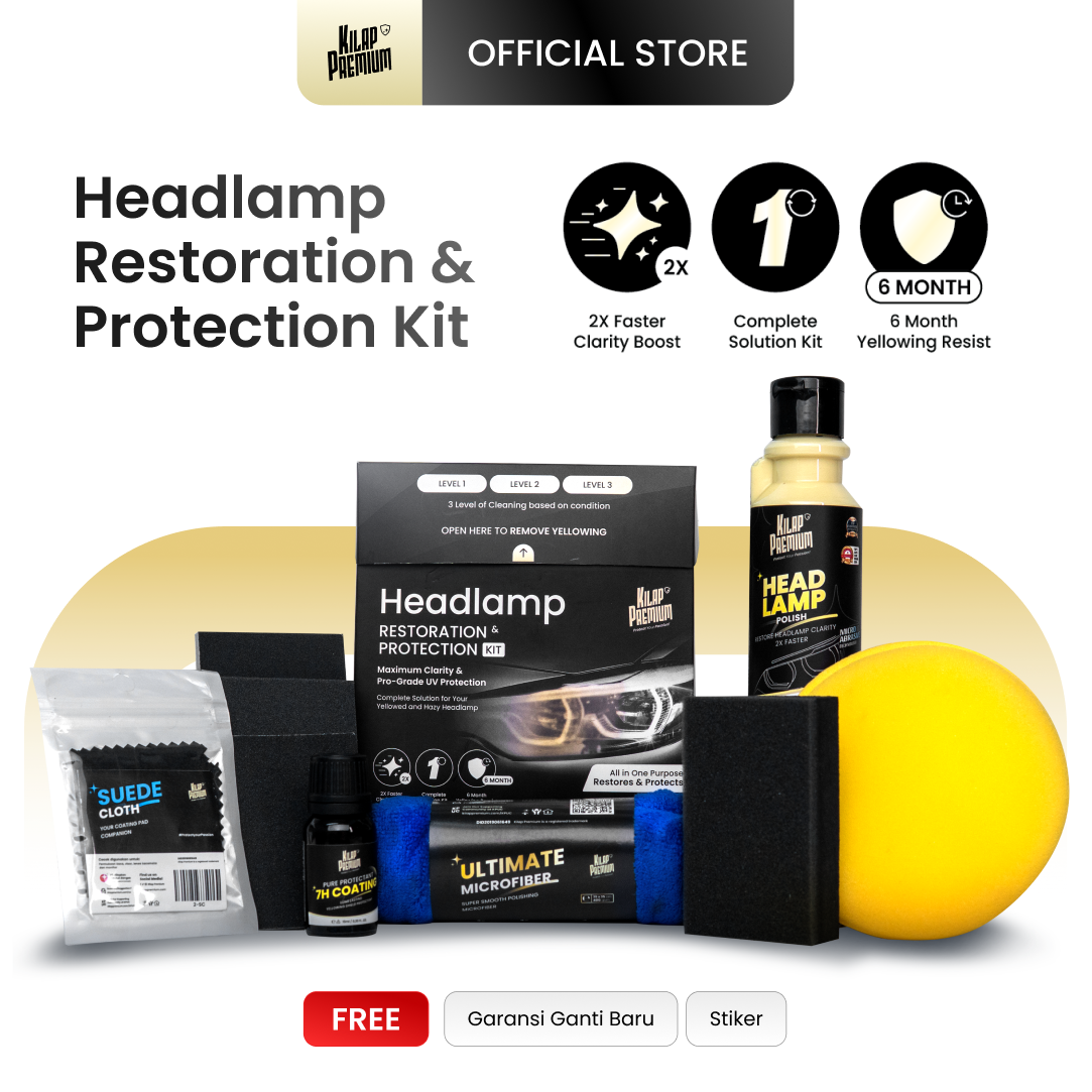 Headlamp Restoration & Protection Kit - Paket Pembersih Mika Lampu Mobil Kuning, Kusam, Non Reaksi Kimia, dan Buram