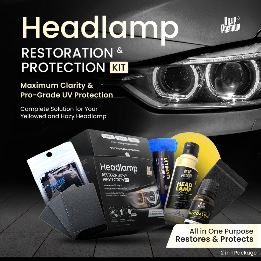 Headlamp Restoration & Protection Kit - Paket Pembersih Mika Lampu Mobil Kuning, Kusam, Non Reaksi Kimia, dan Buram