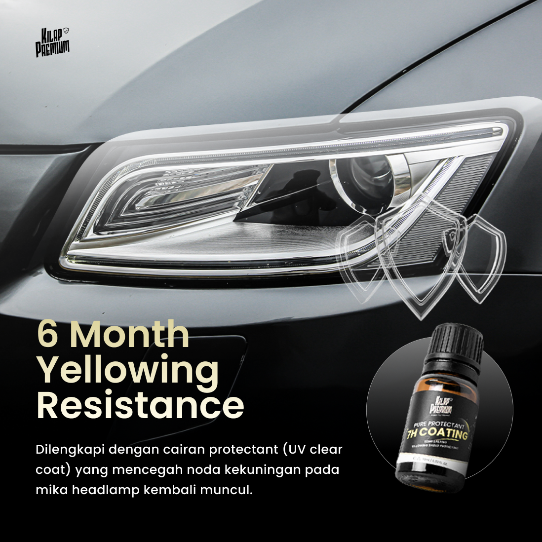 Headlamp Restoration & Protection Kit - Paket Pembersih Mika Lampu Mobil Kuning, Kusam, Non Reaksi Kimia, dan Buram
