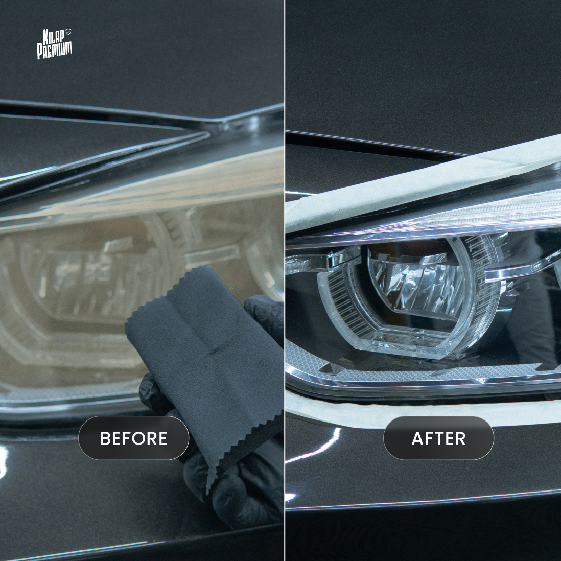 Headlamp Restoration & Protection Kit - Paket Pembersih Mika Lampu Mobil Kuning, Kusam, Non Reaksi Kimia, dan Buram